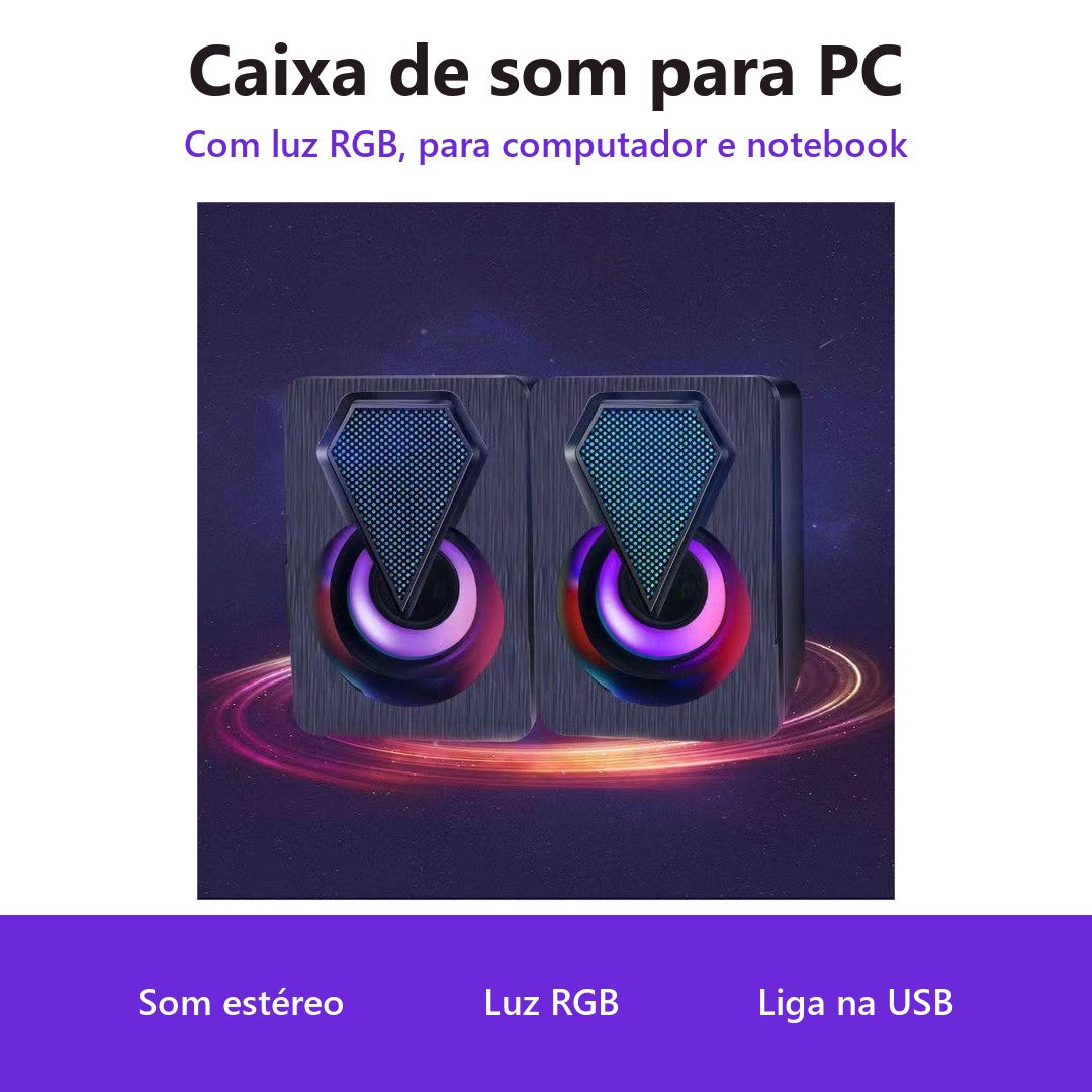 Kit 3 Caixa de Som para PC com Luz RGB