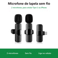 Kit 2 Microfone de Lapela Sem Fio Duplo