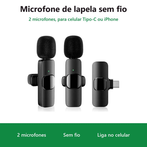 Kit 2 Microfone de Lapela Sem Fio Duplo