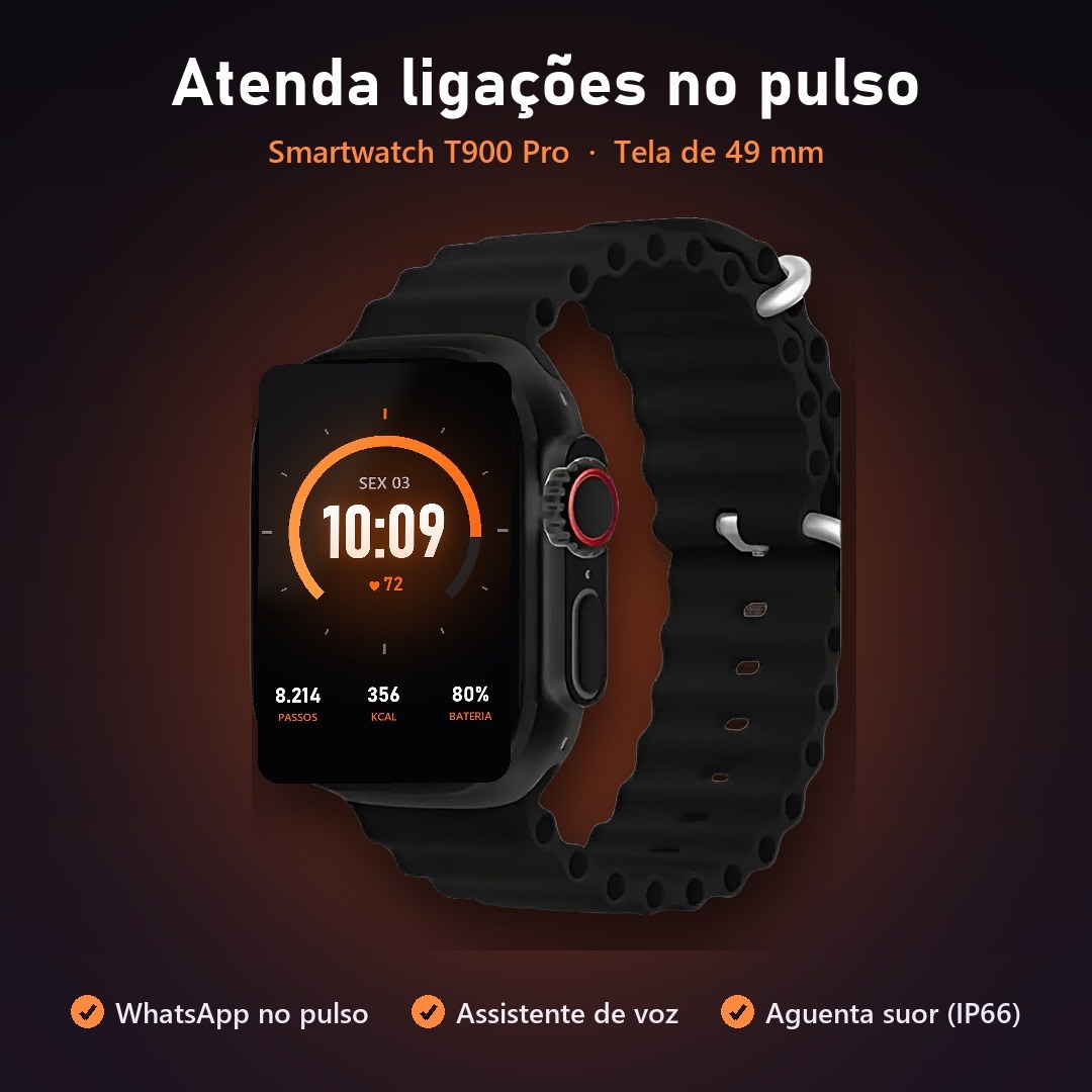 Kit com 3 Smartwatch T900 Pro: atenda ligações no pulso