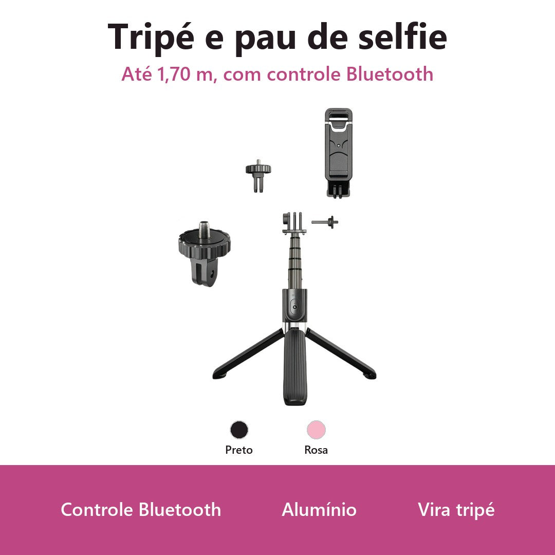 Tripé e Pau de Selfie com Controle Bluetooth